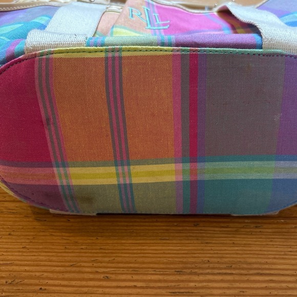 Lauren Ralph Lauren Tote Bag Women Multi Good Plaid Straw Canvas SIZE Medium - Picture 4 of 7